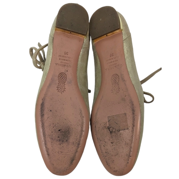 Aquazzura Leather Lace Up Ballet Flats Shoes Womens 39 Gold Designer Luxury - Picture 5 of 10